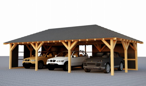 Walmdach-Unterstand 10×5 m mit Wandverkleidung – modern, robust und großzügig aus KVH C24